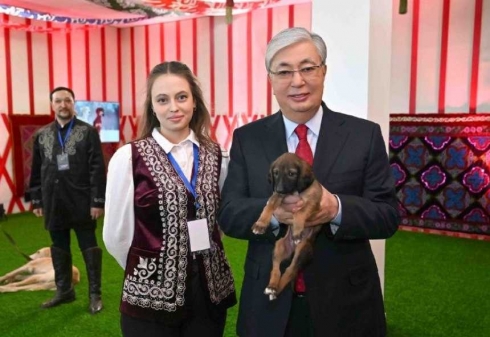 Касым-Жомарту Токаеву подарили щенка породы тазы