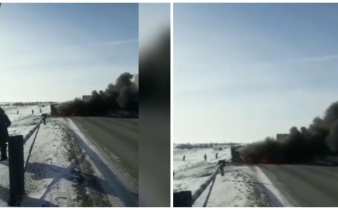 Машина сгорела и четверо пострадали в ДТП на трассе Караганда-Шахтинск