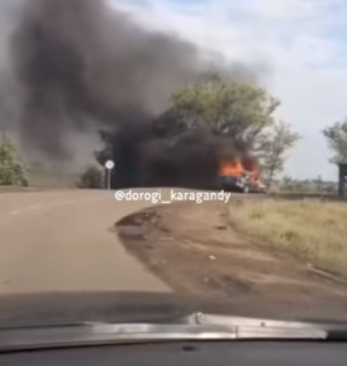 В Караганде водитель врезался в дерево и сгорел вместе с машиной