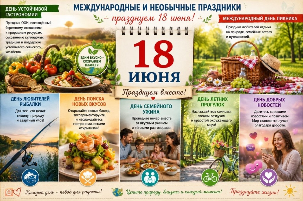 18 июня: день устойчивой гастрономии, научные открытия и события дня