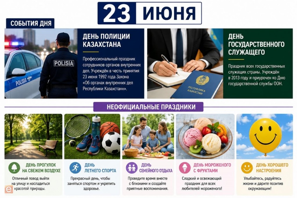 23 июня: День полиции Казахстана, Олимпийский день и страницы мировой истории