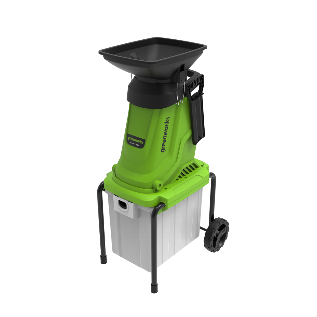Электрический измельчитель веток Greenworks GW-2800SD поможет быстро навести порядок в саду