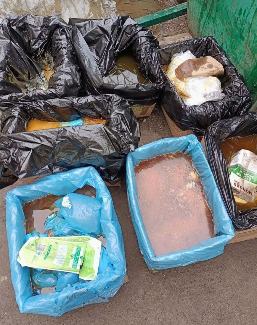 В Караганде недобросовестные предприниматели выставили на мусорную площадку коробки с пищевыми отходами