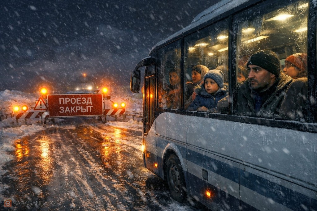 15 человек спасли из застрявшего автобуса на трассе Карагандинской области