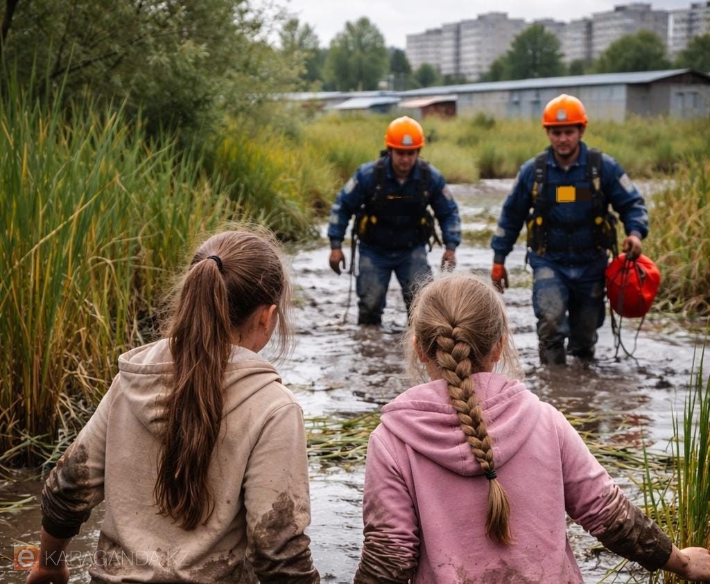 В Караганде спасатели вытащили из болота двух подростков