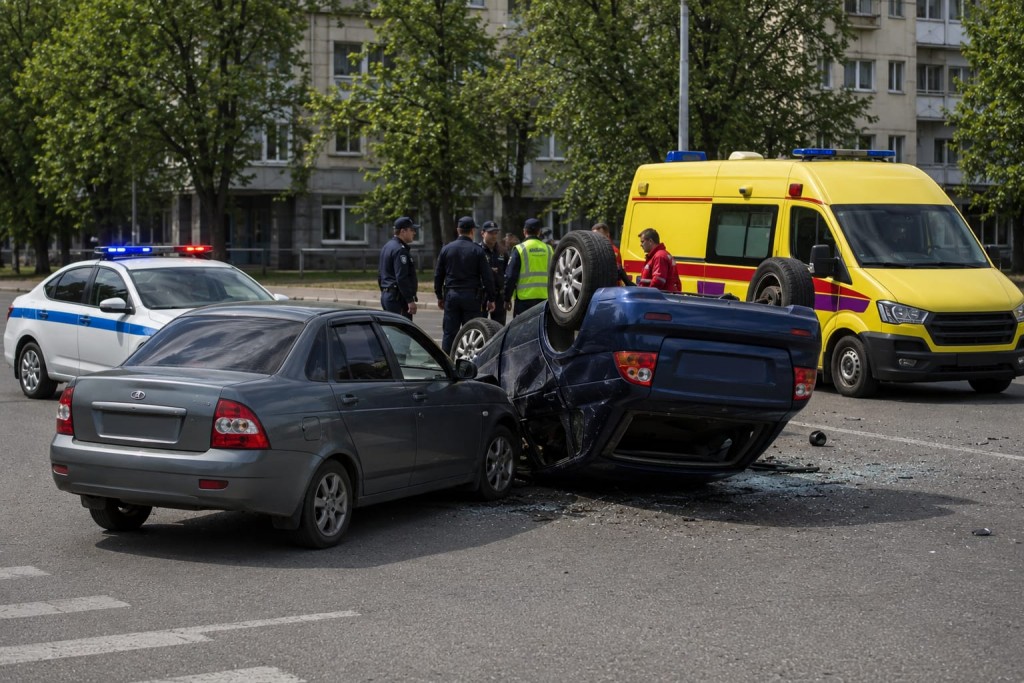 В Караганде автомобиль перевернулся на крышу в результате ДТП