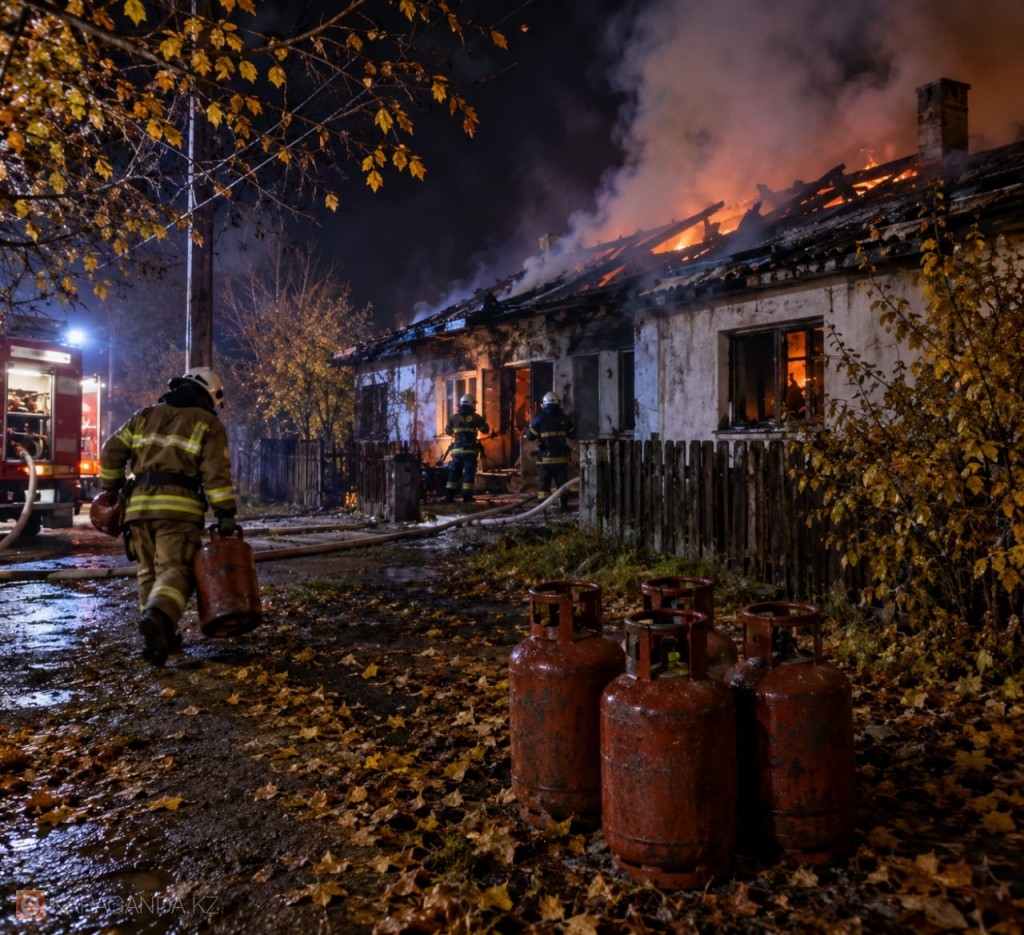 Четыре газовых баллона вынесли спасатели из горящего дома в Каркаралинске