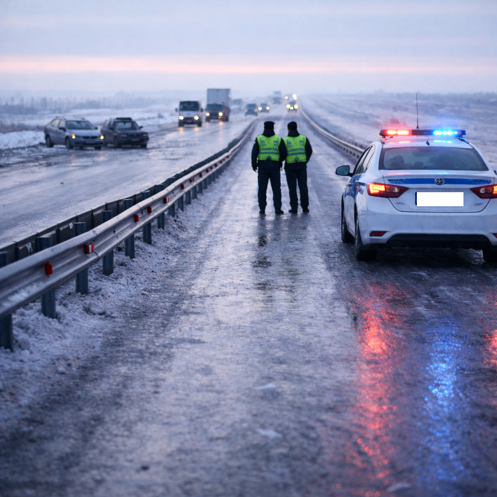 На трассе Караганда – Астана произошла серия ДТП из-за гололёда