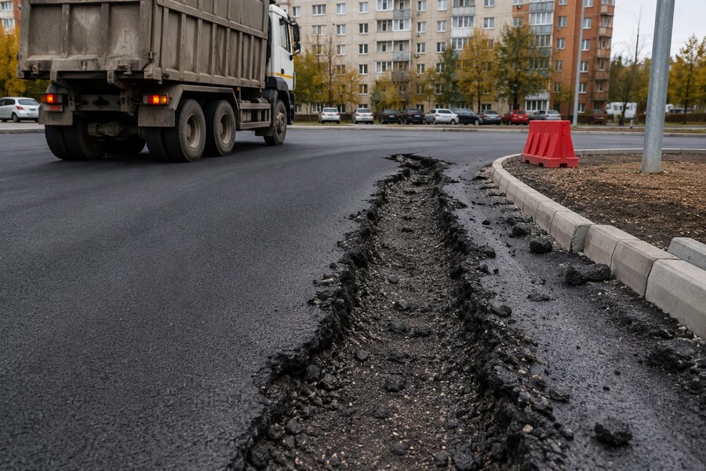 В Караганде большегруз повредил недавно отремонтированную дорогу на улице Бирюзова