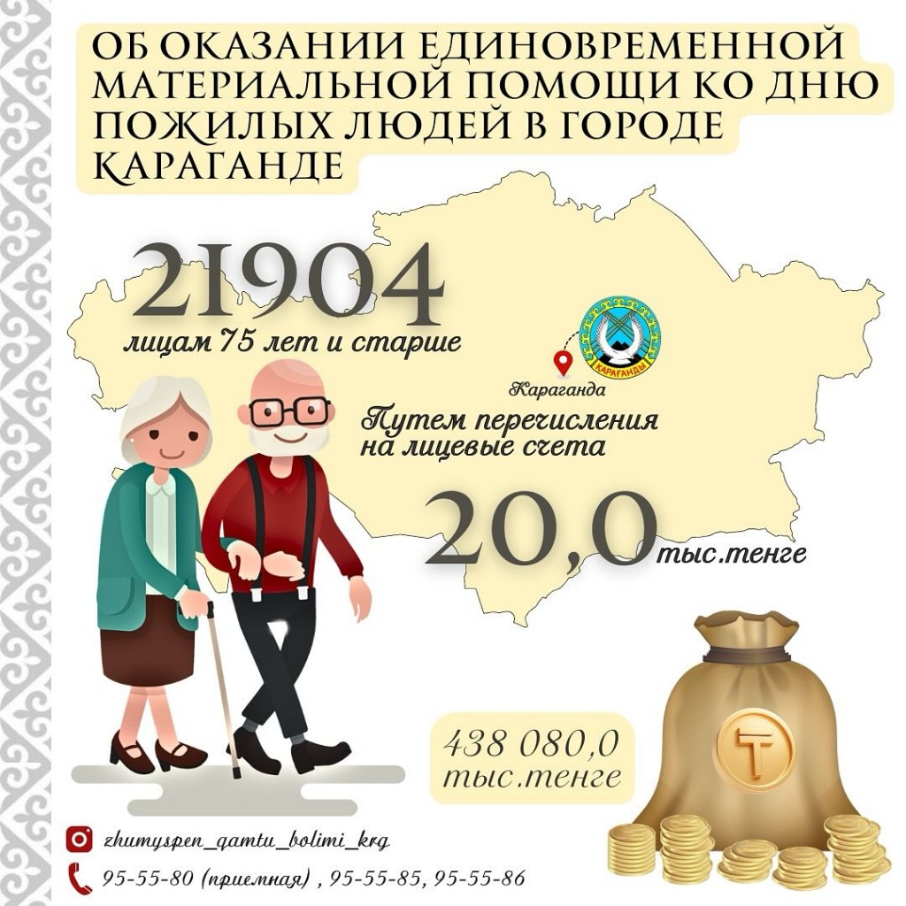 Карагандинцы старше 75 лет получат выплату ко Дню пожилых людей