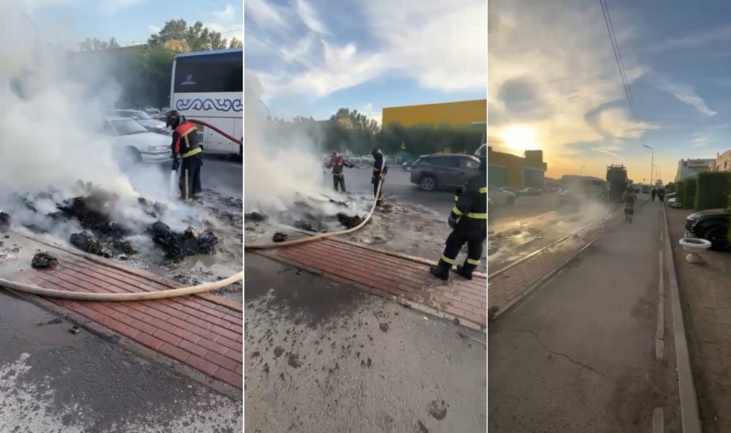 В центре Караганды на дороге загорелся мусоровоз