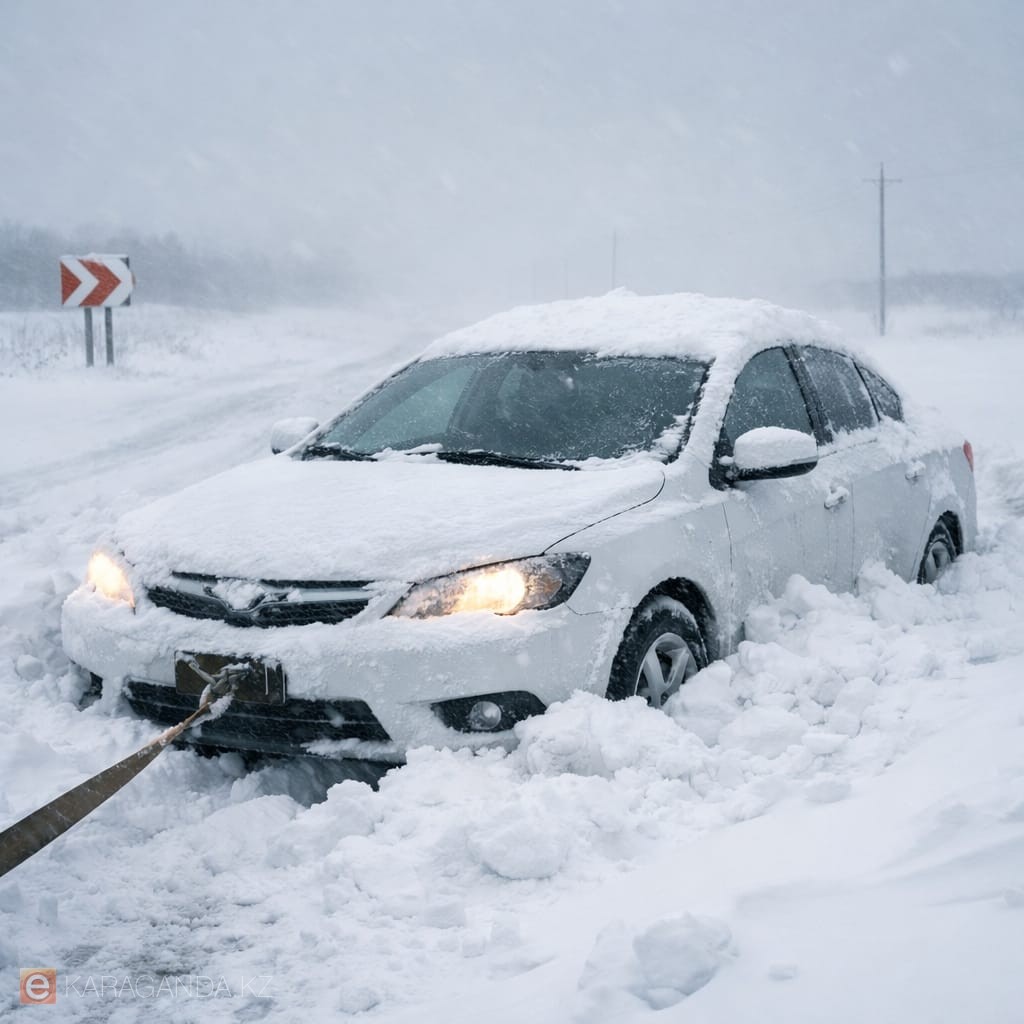 Спасатели эвакуировали автомобиль из снежного заноса в Карагандинской области